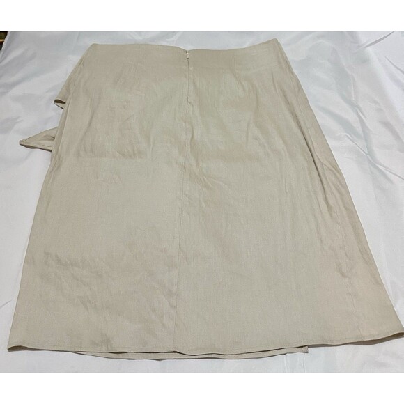Antonio Melani Linen Blend Cream Knee Length Lined Half Wrap Skirt W/Bow Size 14 - Picture 2 of 7